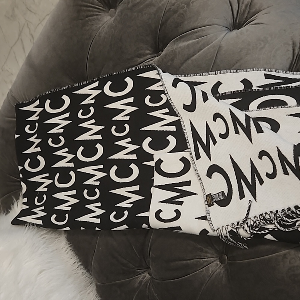 MCM black and white wool shawl wrap with pocket never worn.